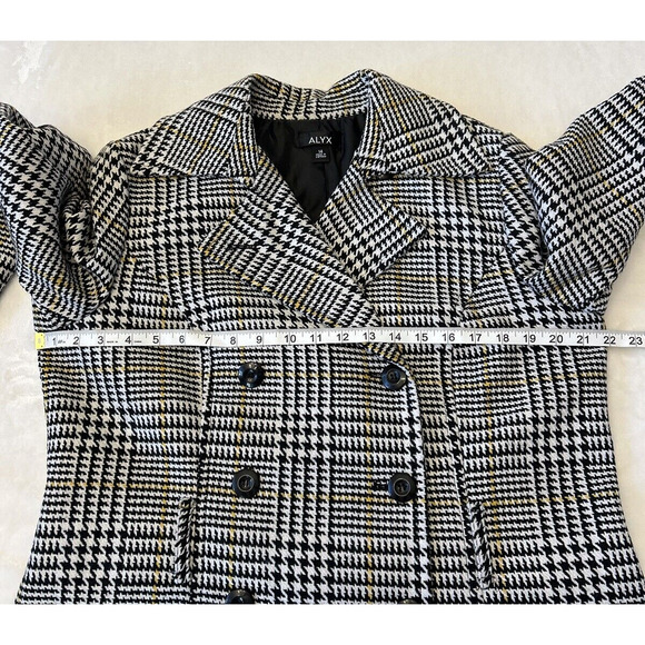 ALYX Women's Herringbone Jacket Coat Sz 14 Black White Yellow Double Breasted - Picture 3 of 10